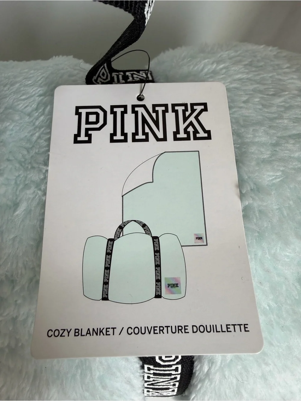 PINK Mint Green Plush Cozy Blanket with Branded Trim
